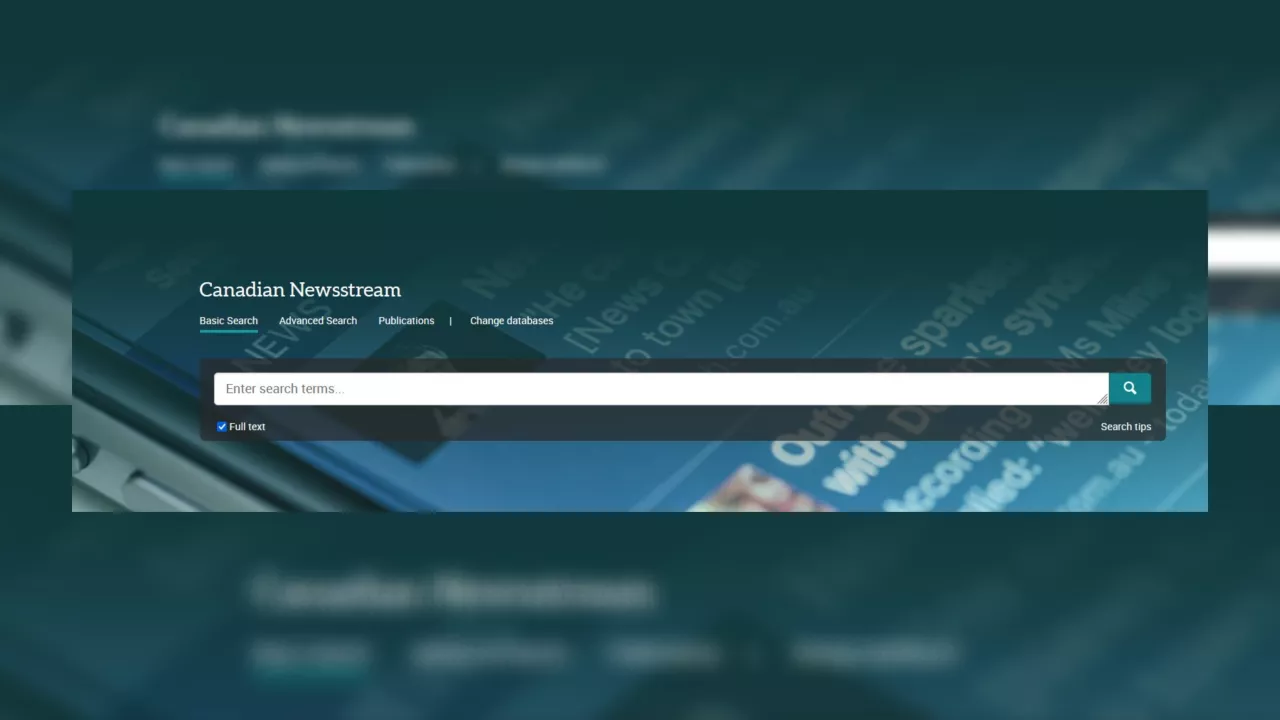 Screenshot of the top of the Canadian Newsstream home page showing a search bar.