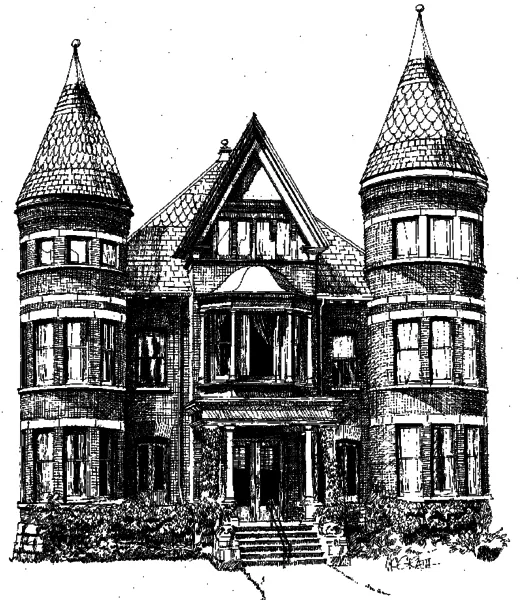 black and white photo of the buchan house from the front