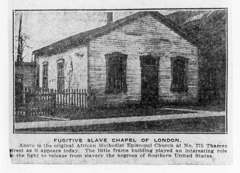 Fugitive slave chapel of London. The original African Medthodist Episcopal Church at no. 275 Thames St