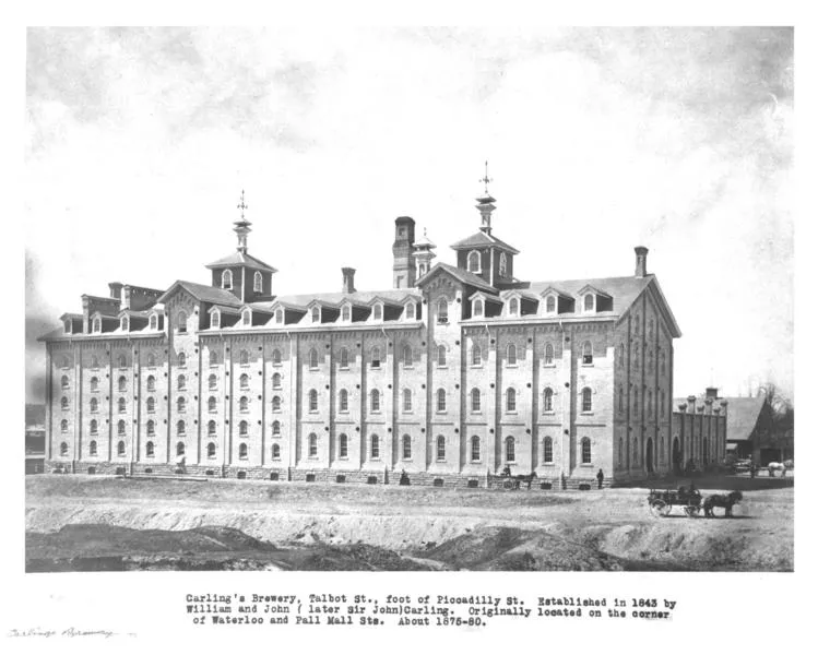 Black and white drawing of a multi-story building