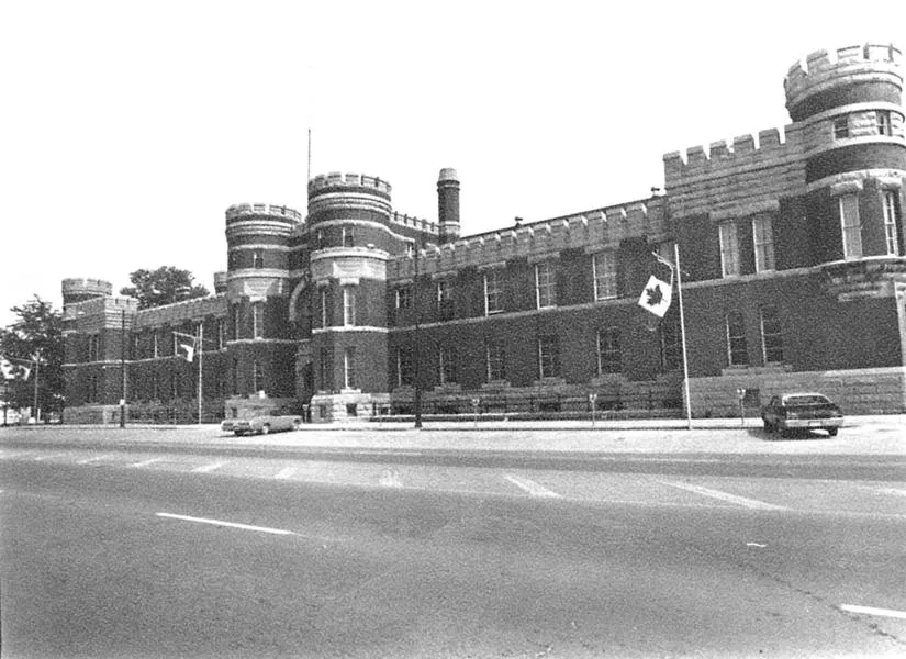  Black and white photograph of the London Armouries looking southeast from Dundas Street