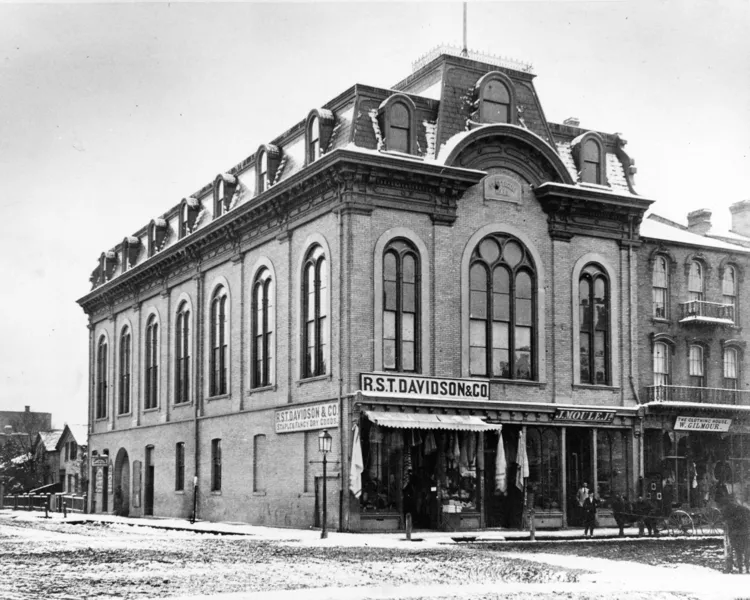 Black and white photo of the Duffield Block