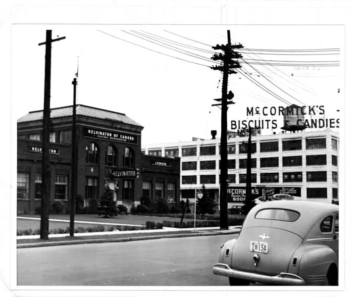 Glossy print showing Kelvinator of Canada and McCormick Manufacturing Company on Dundas Street East.