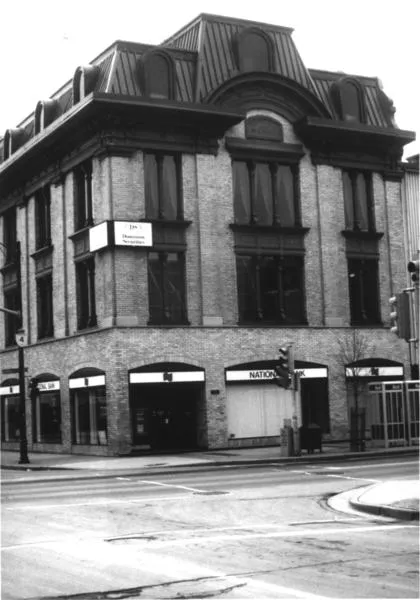 Black and white photo of the Duffield Block