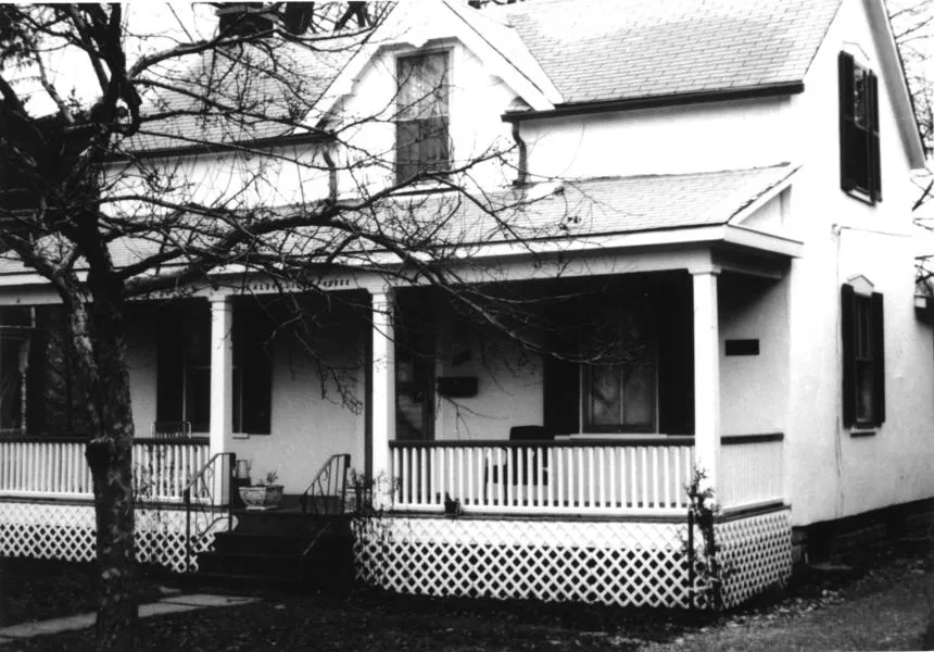 Black and white photo of Green Gables looking northeast