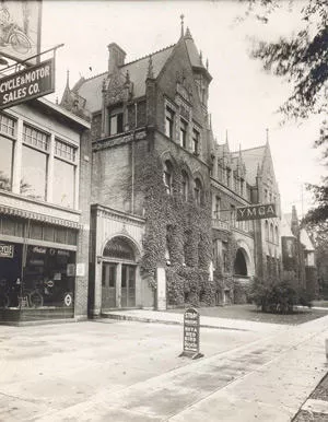 Black and white photograph of the London YMCA